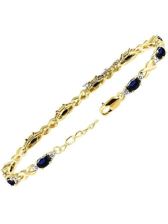 Blue Sapphire Tennis Bracelet, Handmade Gemstone Link Bracelet, September Birthstone Jewelry Gold Plated 8 Inches