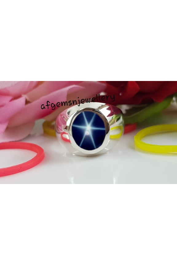 Blue Star Sapphire Ring for Men's Ring, Lindy Star Sapphire Ring, Gift For Him, Wedding Promise Ring Silver 9