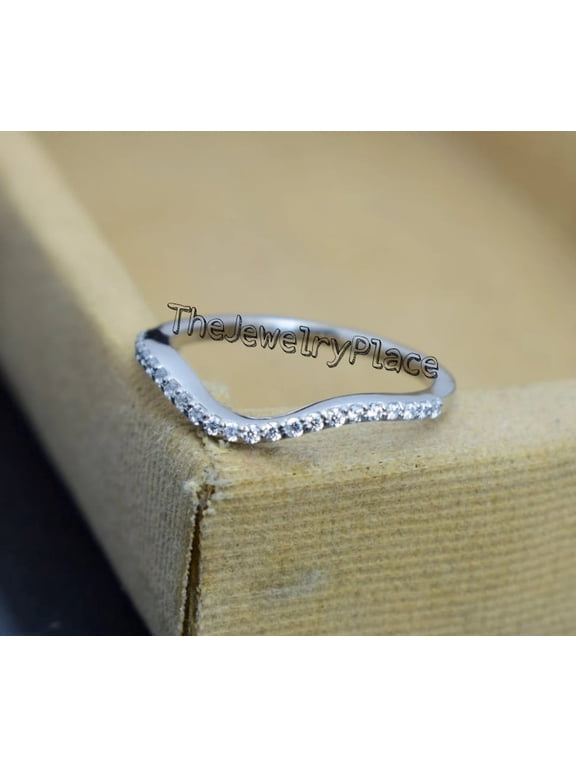 Curved Wedding Band Enhancer for Engagement Ring, 925 Sterling Silver Cubic Zirconia Stackable Curved Ring Band Gold 11.5