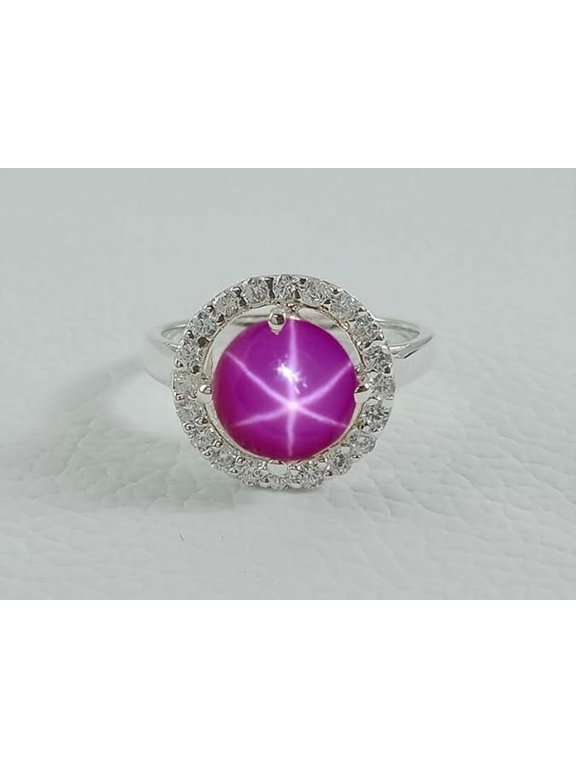 Dainty 6 Ray Pink Ruby Star Gemstone Ring 925 Sterling Silver, Star Jewelry Handmade Engagement Ring Gift for Her Silver 13