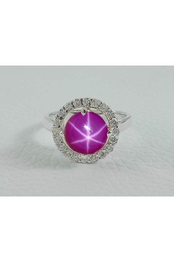 Dainty 6 Ray Pink Ruby Star Gemstone Ring 925 Sterling Silver, Star Jewelry Handmade Engagement Ring Gift for Her Silver 7.5