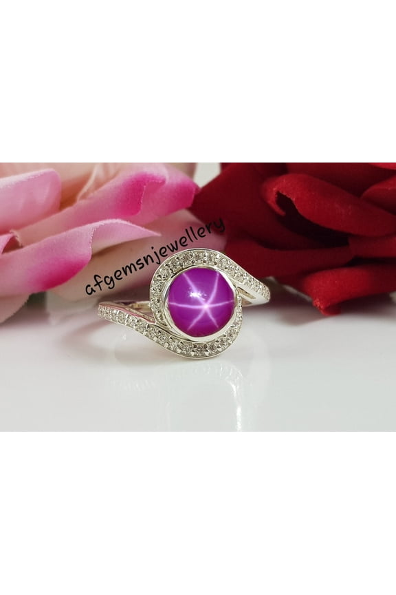 Dainty Star Ruby Engagement Ring 925 Sterling Silver Pink Star Gems Ring Handmade Women's Jewelry Gift for Her Black Vermeil 7.5