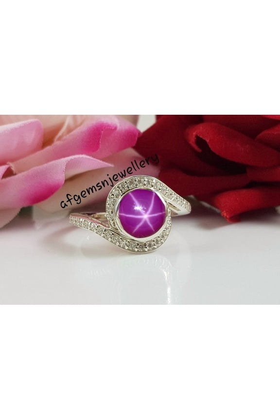 Dainty Star Ruby Engagement Ring 925 Sterling Silver Pink Star Gems Ring Handmade Women's Jewelry Gift for Her Gold 7