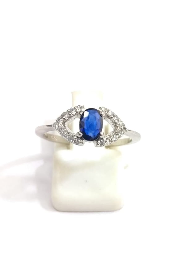 Engagement Blue Sapphire Ring, Oval 925 Sterling Silver, Edwardian Style Jewelry, Valentine Promise Gift Black Vermeil 10