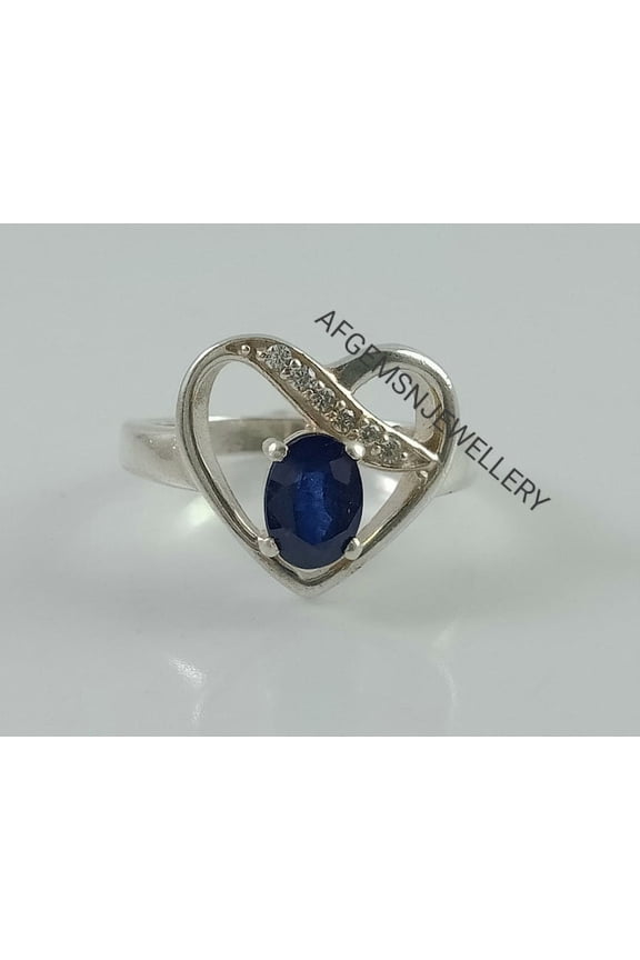 Halo Wedding Ring Sterling Silver Oval Cut Blue Sapphire Ring Blue Gemstone Handmade Bridal Jewelry for Gift Black Vermeil 7.5