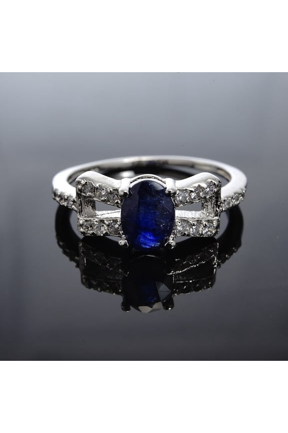 Handmade 925 Sterling Silver Oval Blue Sapphire Engagement Ring, Elegant Jewelry for Women, Valentine's Day Gift Silver 9