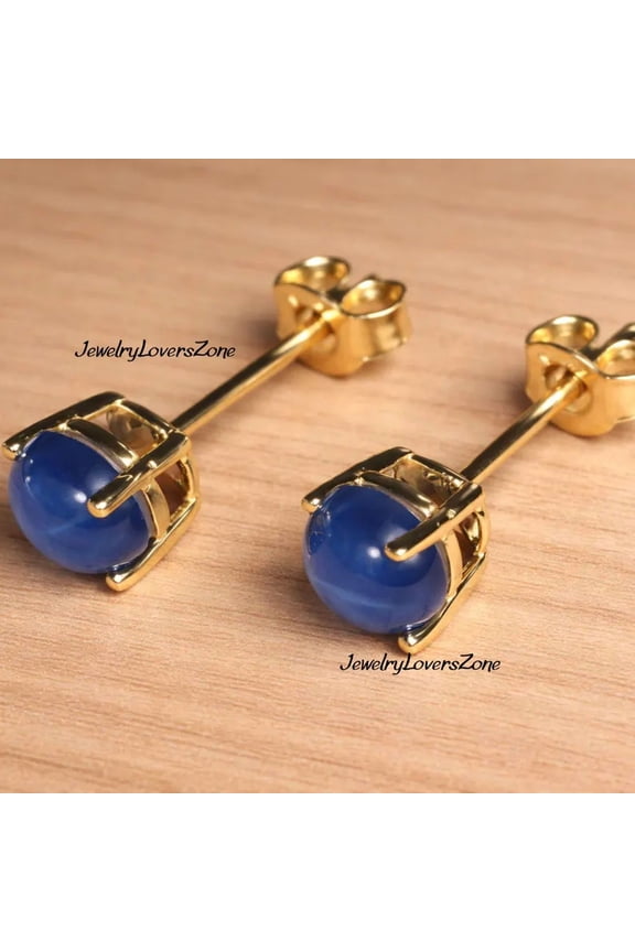 AFGEMSNJEWELLERY Natural Blue Lindy Star Sapphire Stud Earrings for Women, 925 Sterling Silver Gold Plated Art Deco Push Back Earrings Silver 5