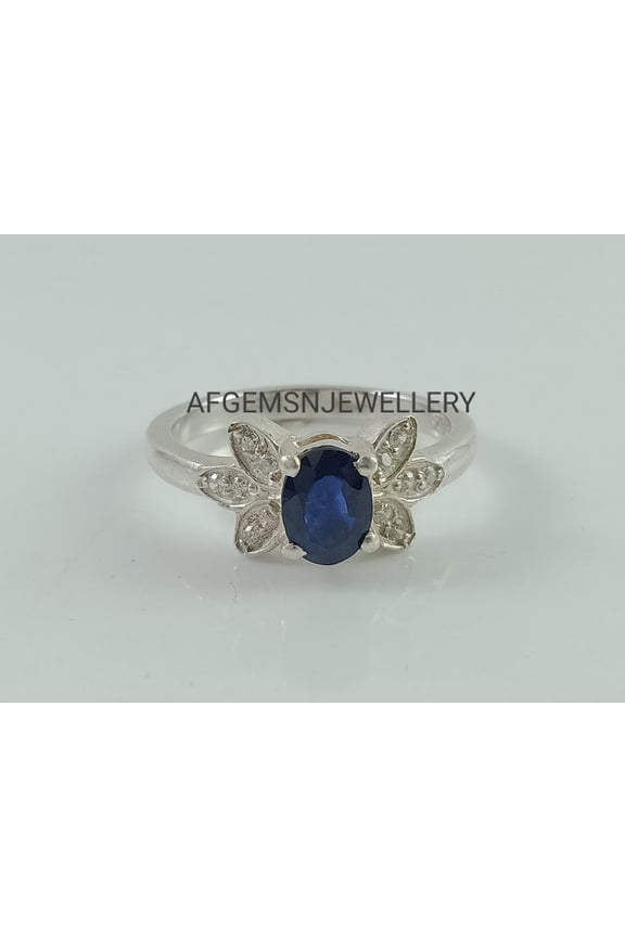 Natural Blue Sapphire Ring Sterling Silver Oval Cut Gems Ring Handmade September Birthstone Jewelry Gift for Her Silver 3
