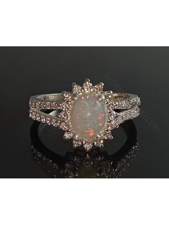 Natural Ethiopian Opal Ring 925 Sterling Silver Oval Engagement Ring for Women Silver 12