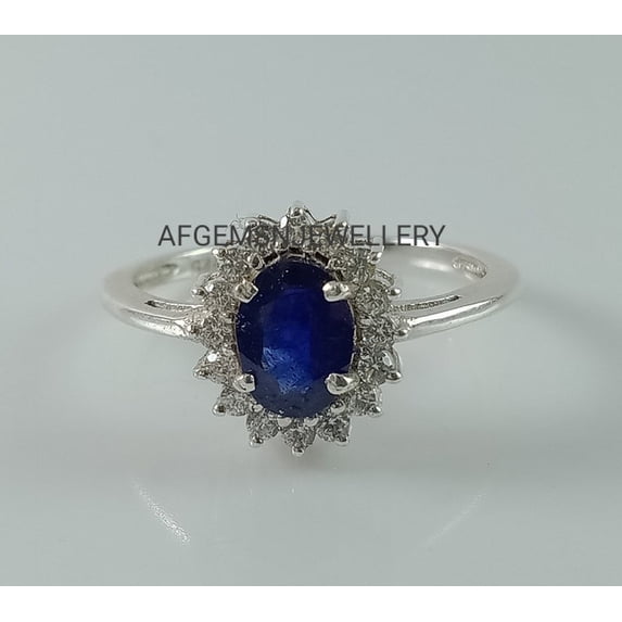 AFGEMSNJEWELLERY Oval Blue 925 Sterling Silver Sapphire Engagement Ring ...