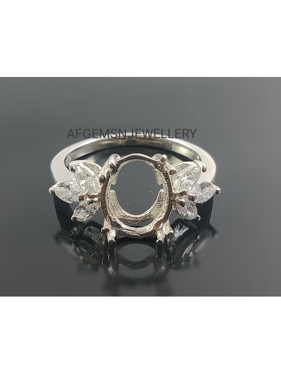 Oval Semi Mount Without Stone Ring, Prong Setting, 925 Sterling Silver 8x10MM , Customizable Stone Setting Ring Silver 4.5