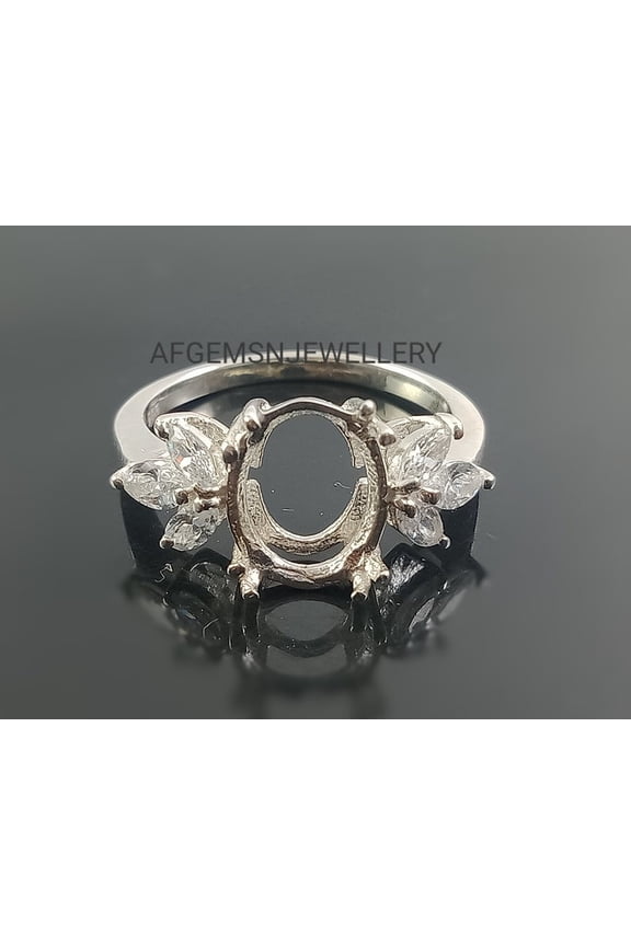 Oval Semi Mount Without Stone Ring, Prong Setting, 925 Sterling Silver 8x10MM , Customizable Stone Setting Ring Silver 4.5