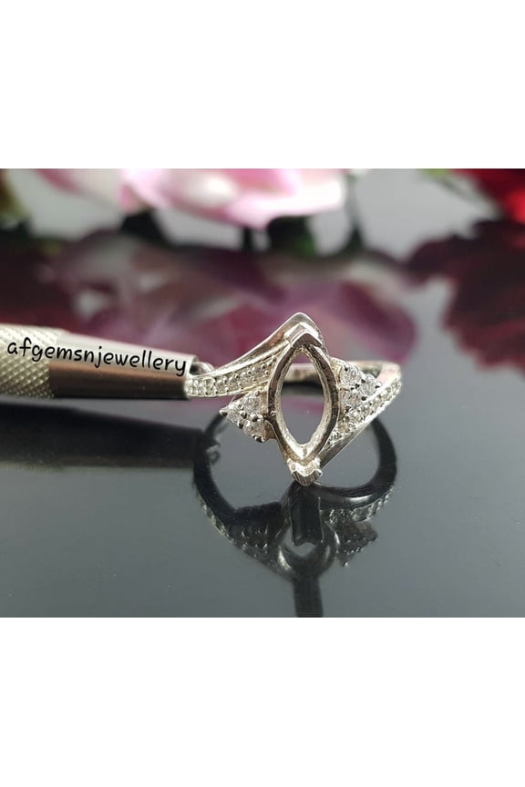 Prong Setting Semi Mount Ring 6x12mm Marquise Stone Wedding Ring 925 Sterling Silver Boho Ring for Women Silver 6