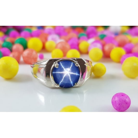 AFGEMSNJEWELLERY Round Sapphire Lindy Blue Star Ring for Men in ...