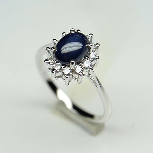 AFGEMSNJEWELLERY Six-Ray Blue Star Sapphire Gemstone Ring Handcrafted 925 Sterling Silver Elegant Jewelry Gems Gift for Women Silver 3