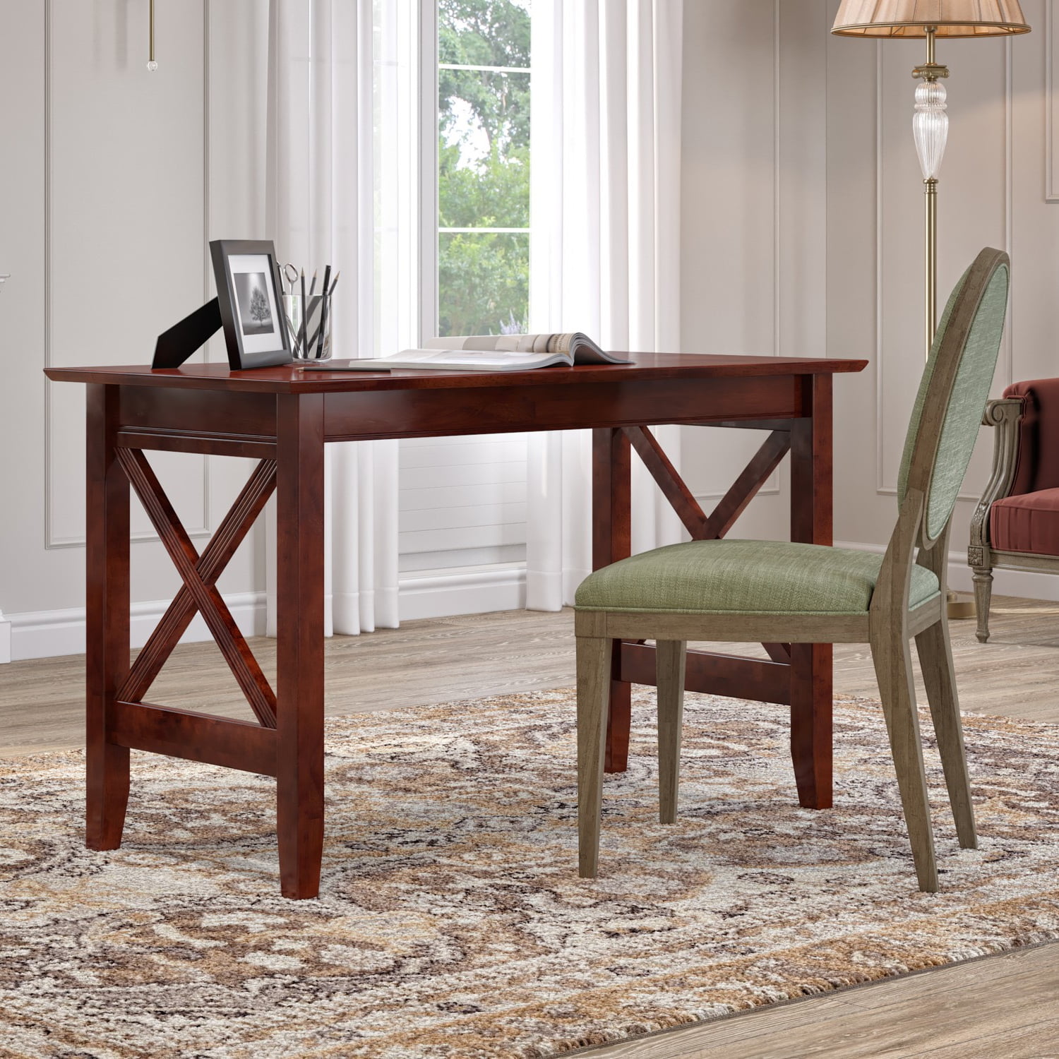 Lexi Walnut Solid Wood Writing Desk with USB Port