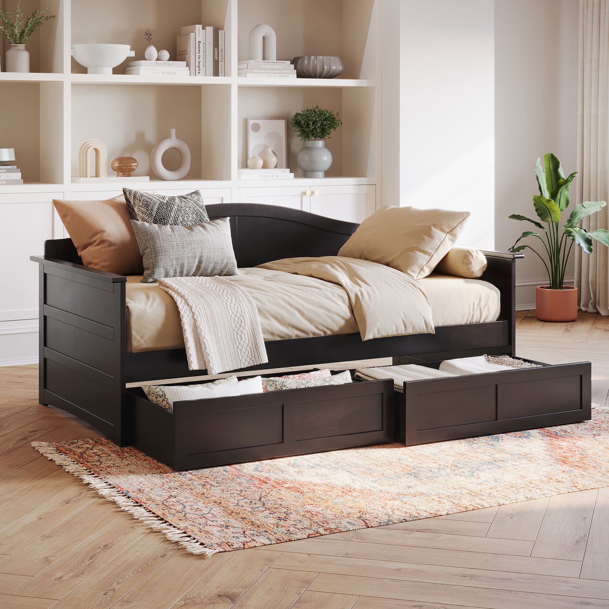 AFI Acadia Wood Twin Size Daybed Frame with 2 Storage Drawers Espresso