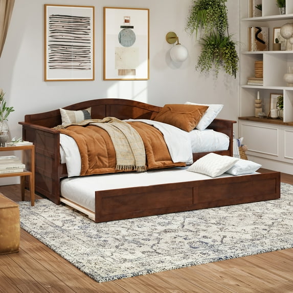 AFI Acadia Wood Twin Size Daybed Frame with Twin Trundle Walnut