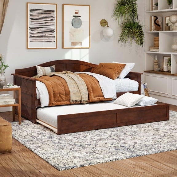 AFI Acadia Wood Twin Size Daybed Frame with Twin Trundle Walnut