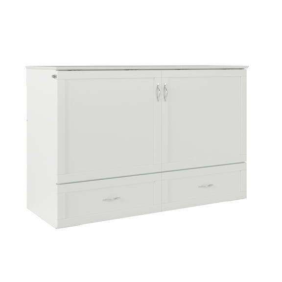 AFI Alara Queen Solid Wood Murphy Bed Chest with Drawer and Charger, White