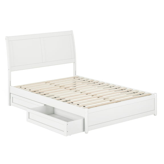 AFI, Andorra Full Platform Bed with Panel Footboard and Storage Drawers, White