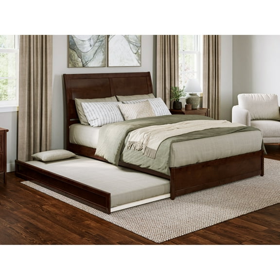 AFI, Andorra Queen Platform Bed with Panel Footboard and Twin XL Trundle, Walnut
