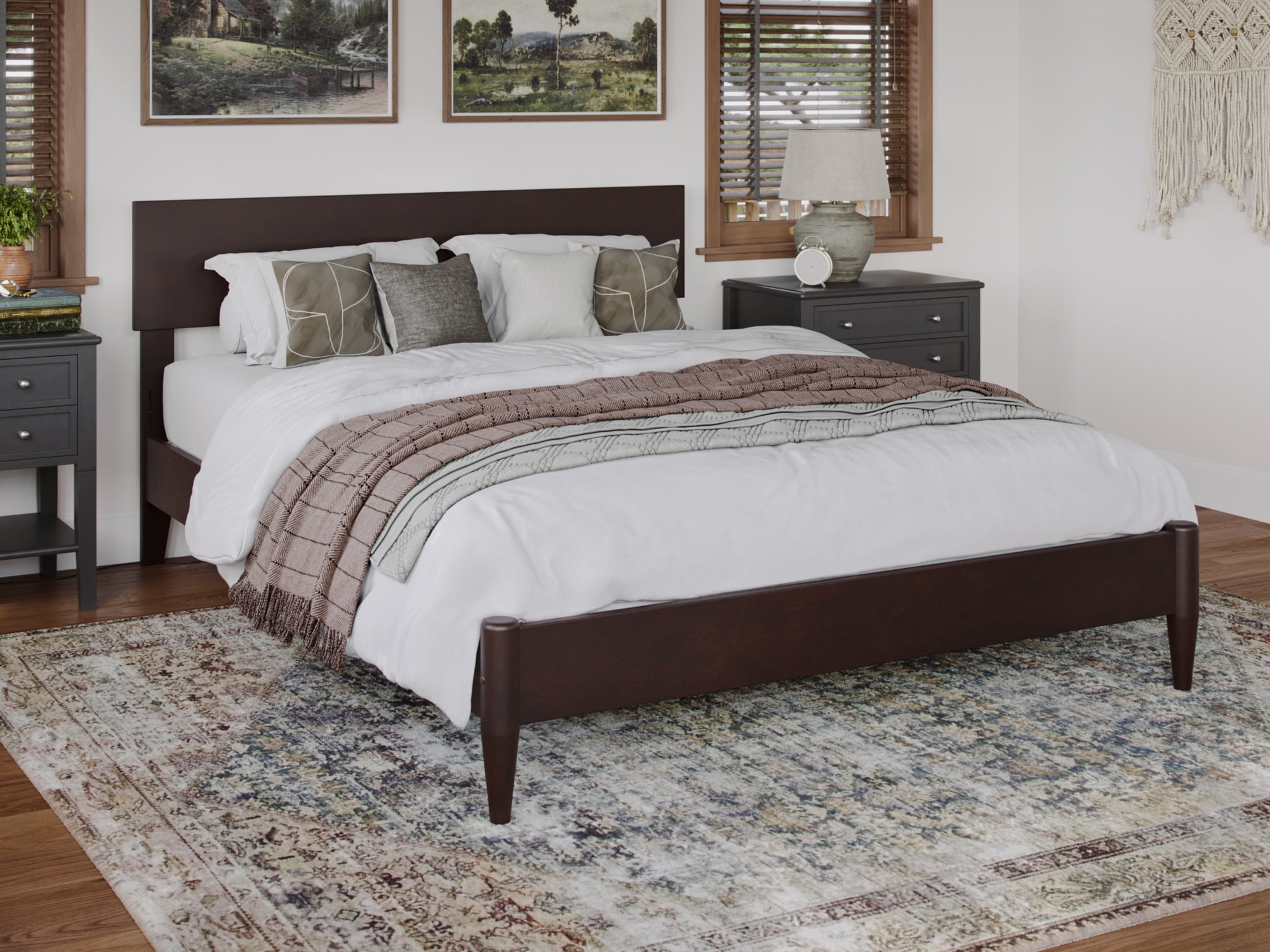 Aria Full Espresso Solid Wood Platform Bed with Headboard