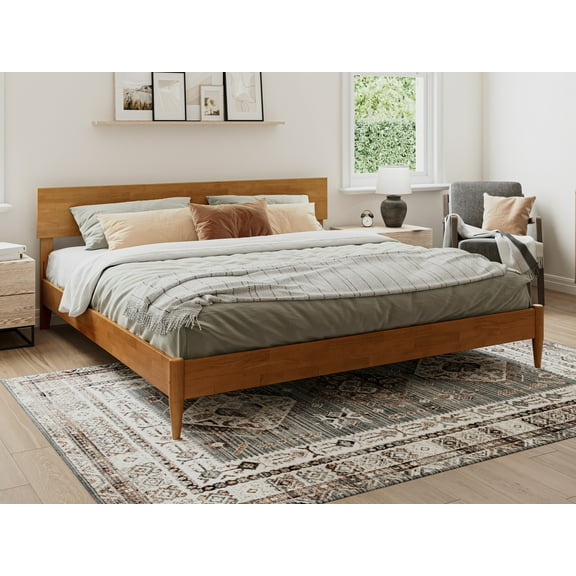 AFI Aria King Modern Solid Wood Low Profile Platform Bed, Light Toffee