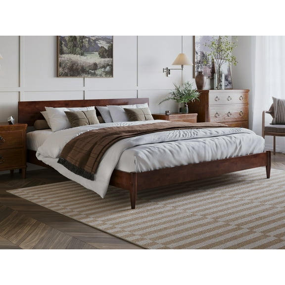 AFI Aria King Modern Solid Wood Low Profile Platform Bed, Walnut