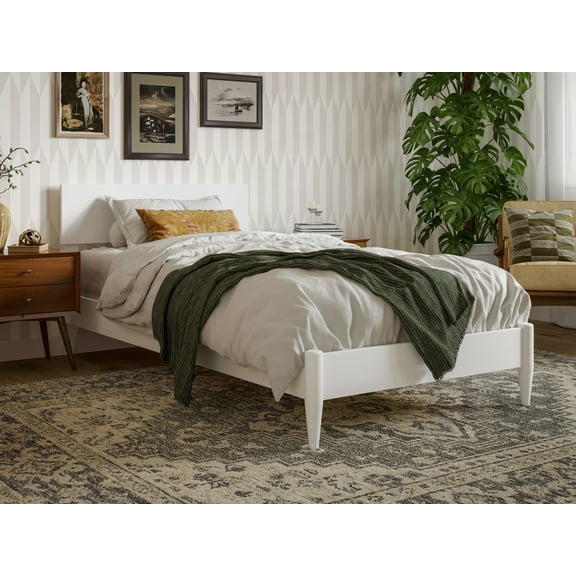 AFI Aria Twin XL Modern Solid Wood Low Profile Platform Bed, White