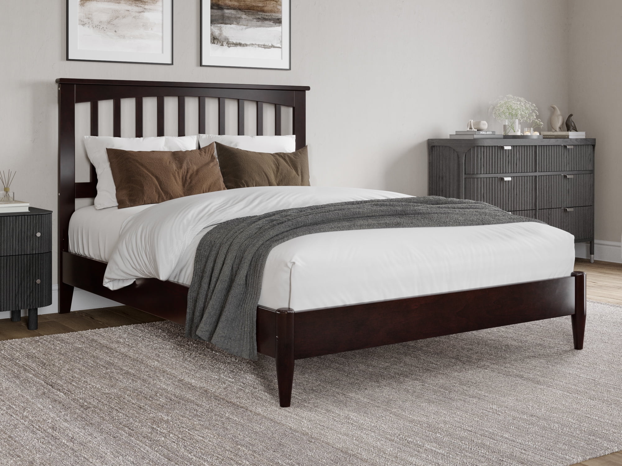 Espresso Full Wood Platform Bed with Slatted Headboard