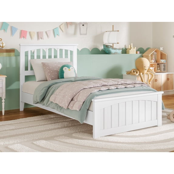 AFI Becket Twin Solid Wood Low Profile Platform Bed with Matching Footboard, White