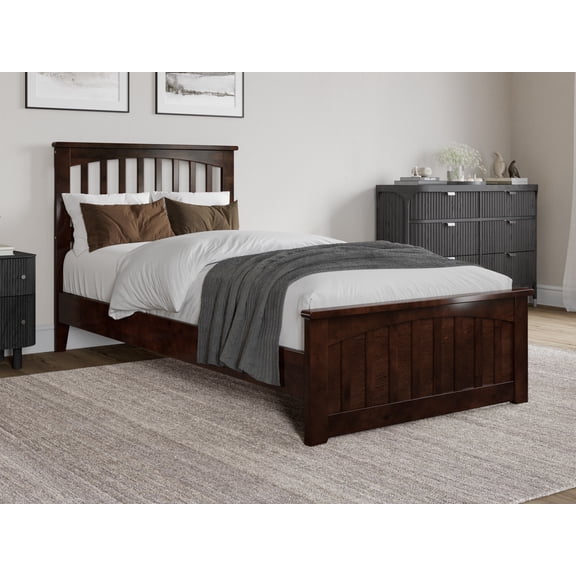 AFI Becket Twin-XL Solid Wood Low Profile Platform Bed with Matching Footboard, Walnut