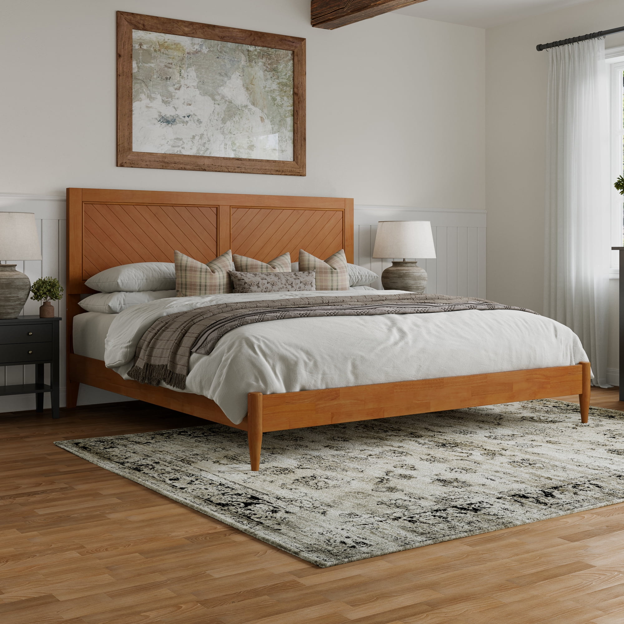 AFI Berkshire King Solid Wood Low Profile Platform Bed, Light Toffee ...