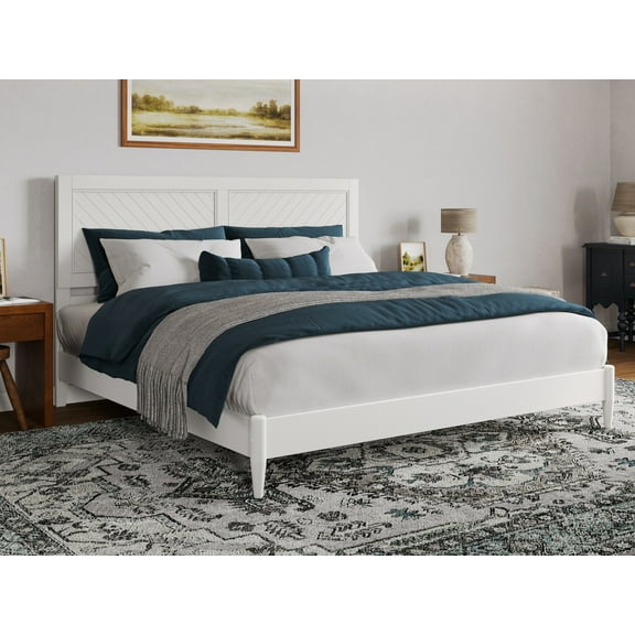 AFI Berkshire King Solid Wood Low Profile Platform Bed, White