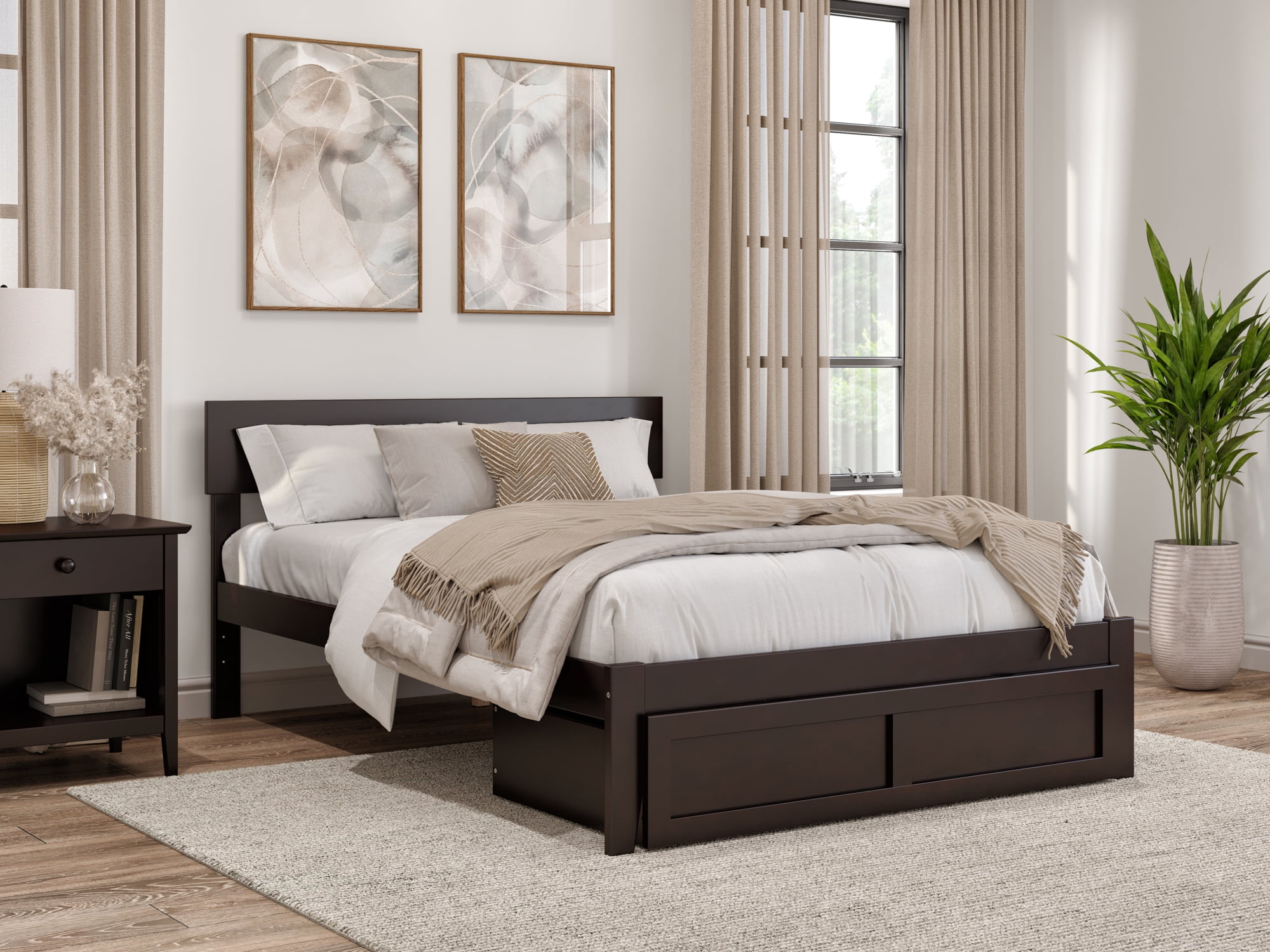 AFI Boston 14" Full Wood Platform Bed Frame with Foot Drawer Storage, Espresso