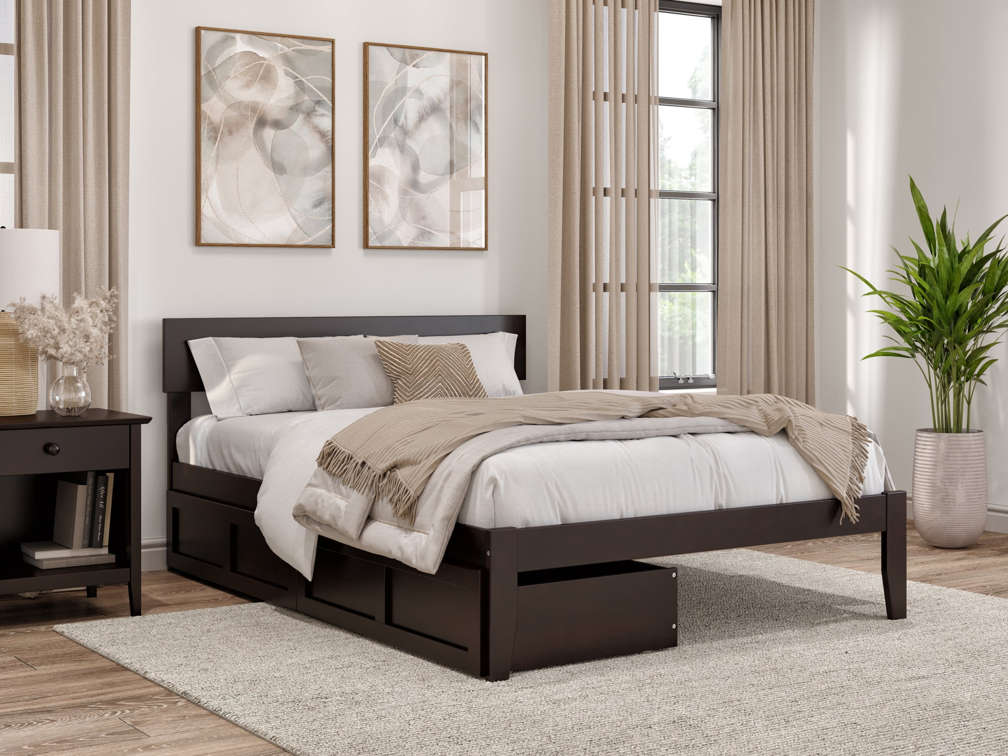 AFI Boston 14" Full Wood Platform Bed Frame with Set of 2 Storage Drawers, Espresso