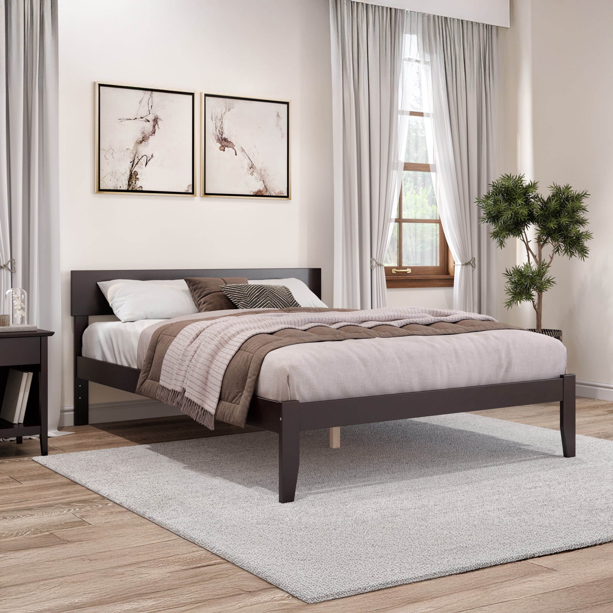 AFI Boston 14" Queen Wood Platform Bed Frame with Modern Headboard, Espresso