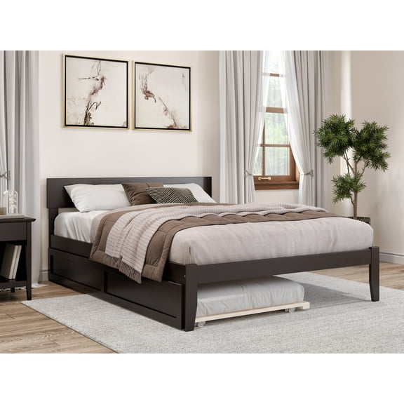 AFI Boston 14" Queen Wood Platform Bed Frame with Twin-XL Trundle, Espresso