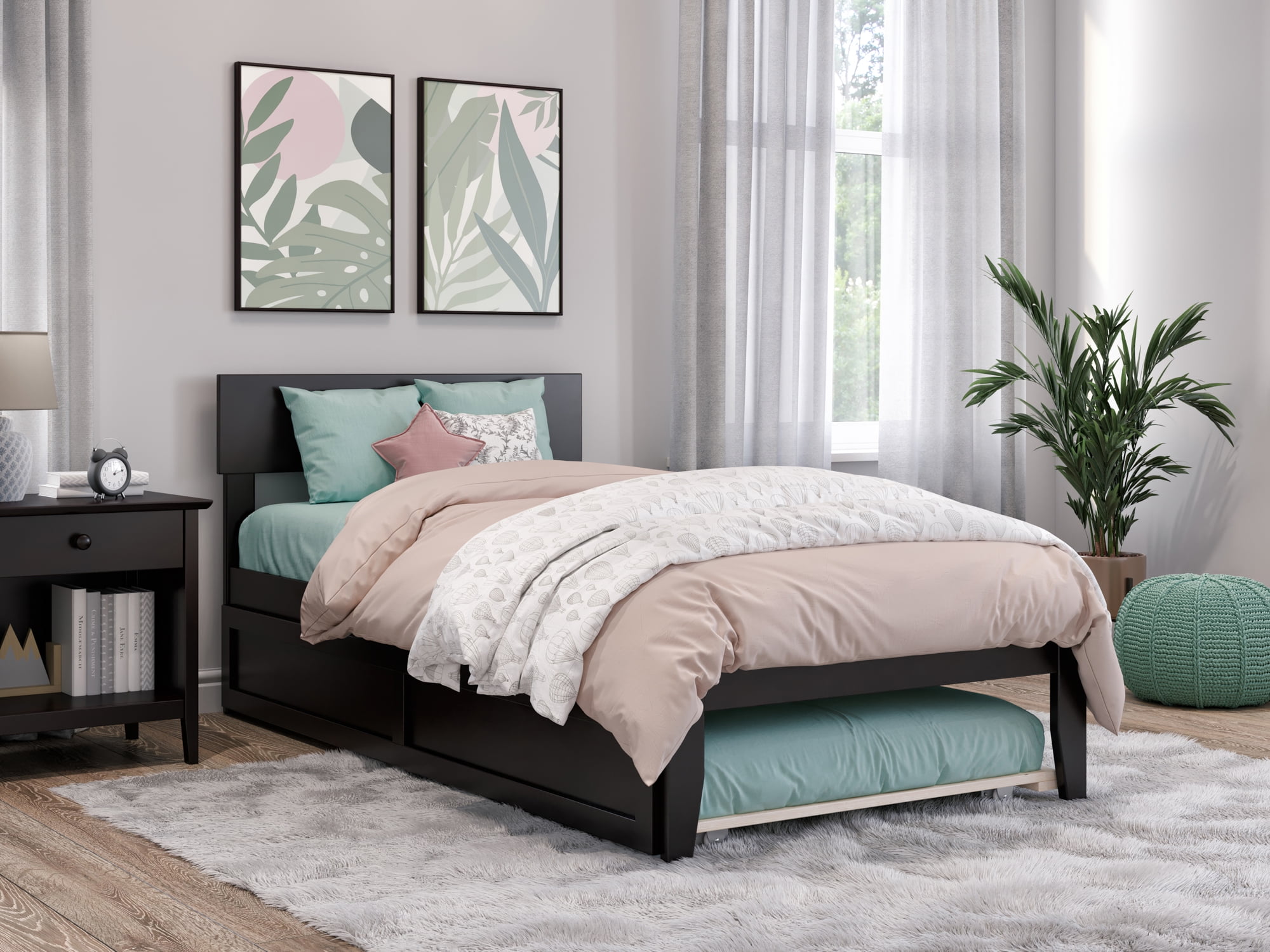 AFI Boston 14" Twin Wood Platform Bed Frame with Twin Trundle, Espresso