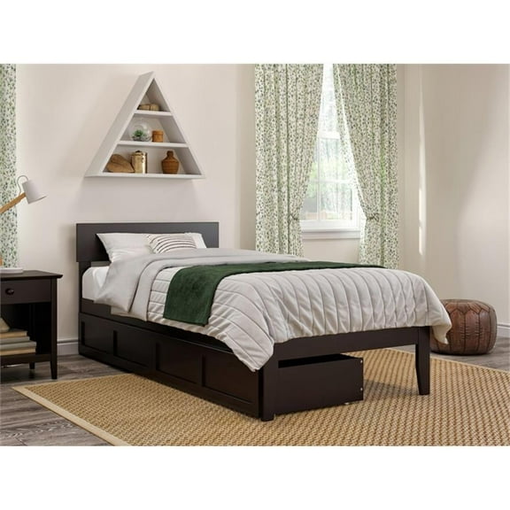 AFI Boston Wood Twin Extra Long Bed with 2 Drawers in Espresso