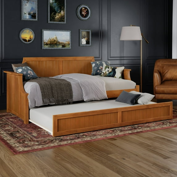 AFI Cambridge Twin Wood Daybed with Twin Size Trundle, Light Toffee