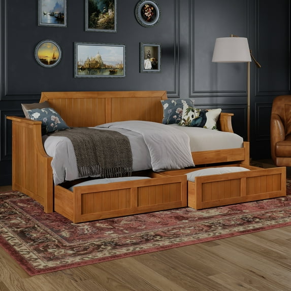 AFI Cambridge Wood Twin Size Daybed Frame with 2 Storage Drawers, Light Toffee