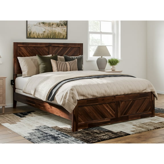 AFI Berkshire Queen Wood Low Profile Platform Bed with Matching Footboard, Barnwood