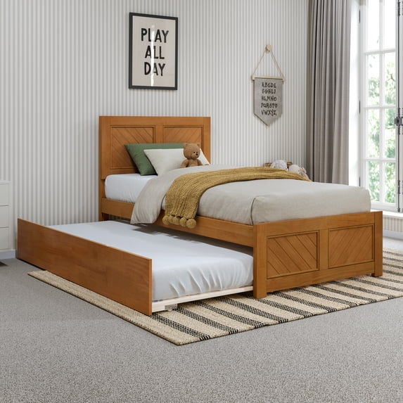 AFI Canyon Light Toffee Wood Platform Bed with Matching Footboard & Twin Trundle, Twin