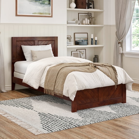 AFI Canyon Walnut Solid Wood Foundation Bed Frame with Matching Footboard, Twin-XL