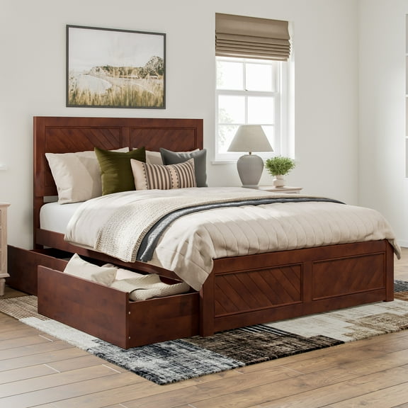 AFI Canyon Walnut Storage Platform Bed with Matching Footboard, Queen