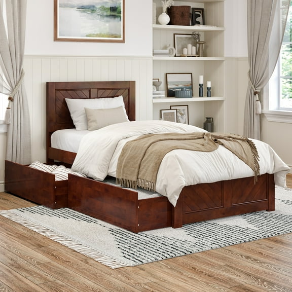AFI Canyon Walnut Storage Platform Bed with Matching Footboard, Twin-XL