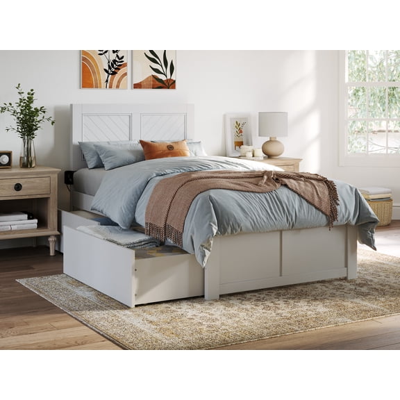 AFI Canyon White Farmhouse Solid Wood Platform Bed with Footboard & Set of 2 Drawers, Twin