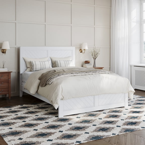 AFI Canyon White Solid Wood Foundation Bed Frame with Matching Footboard, Full